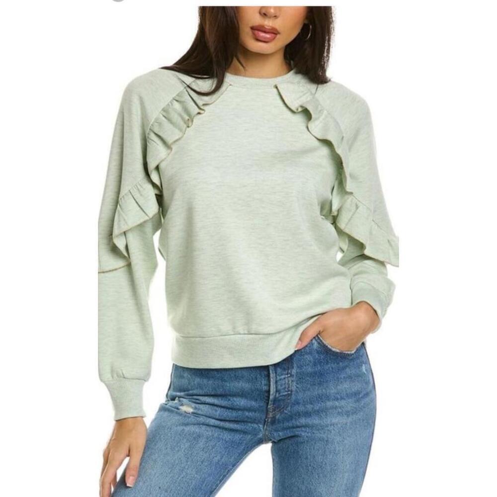 Women's Ted Baker Yazme Mint Green Embellished Ruffle Detail Sweatshirt sz 4/L